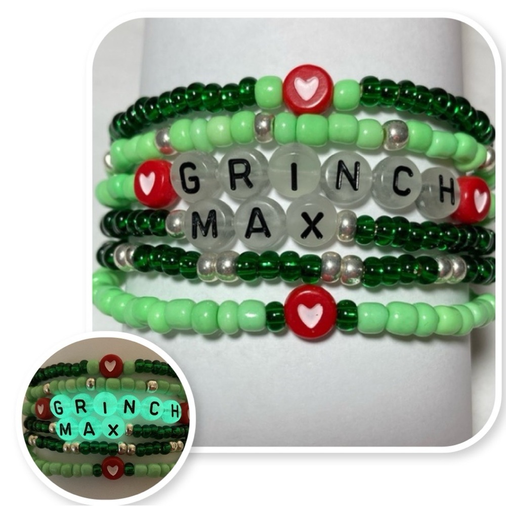 Glow In The Dark Grinch and Max Friendship Bracelet Stack.